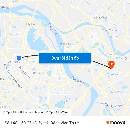 Số 148-150 Cầu Giấy to Bệnh Viện Thú Y map