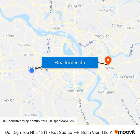 Đối Diện Tòa Nhà 18t1 - Kđt Sudico to Bệnh Viện Thú Y map