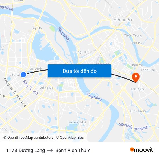 1178 Đường Láng to Bệnh Viện Thú Y map