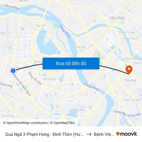 Qua Ngã 3 Phạm Hùng - Đình Thôn (Hướng Đi Phạm Văn Đồng) to Bệnh Viện Thú Y map