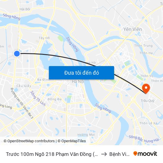 Trước 100m Ngõ 218 Phạm Văn Đồng (Đối Diện Công Viên Hòa Bình) to Bệnh Viện Thú Y map