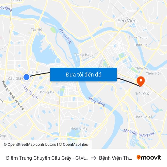 Điểm Trung Chuyển Cầu Giấy - Gtvt 02 to Bệnh Viện Thú Y map