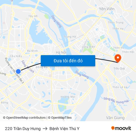 220 Trần Duy Hưng to Bệnh Viện Thú Y map