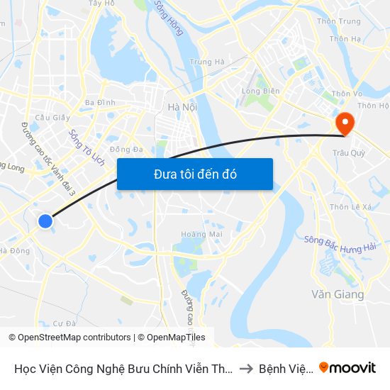 Học Viện Công Nghệ Bưu Chính Viễn Thông - Trần Phú (Hà Đông) to Bệnh Viện Thú Y map