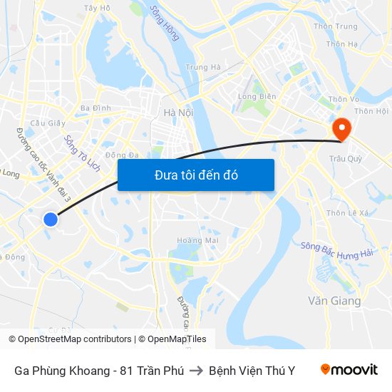 Ga Phùng Khoang - 81 Trần Phú to Bệnh Viện Thú Y map