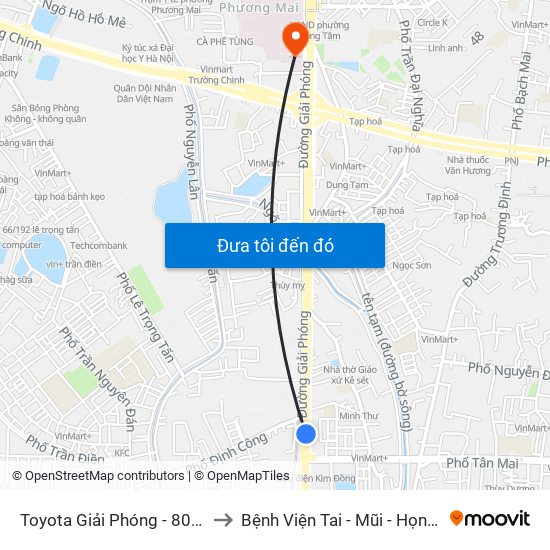 Toyota Giải Phóng - 807 Giải Phóng to Bệnh Viện Tai - Mũi - Họng Trung Ương map