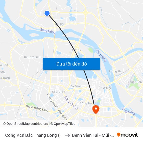 Cổng Kcn Bắc Thăng Long (Gần Cầu Vượt Bộ Hành) to Bệnh Viện Tai - Mũi - Họng Trung Ương map