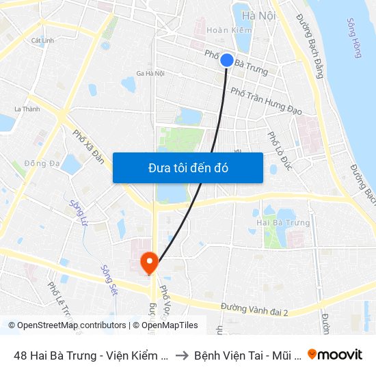 48 Hai Bà Trưng - Viện Kiểm Nghiệm Thuốc Trung Ương to Bệnh Viện Tai - Mũi - Họng Trung Ương map