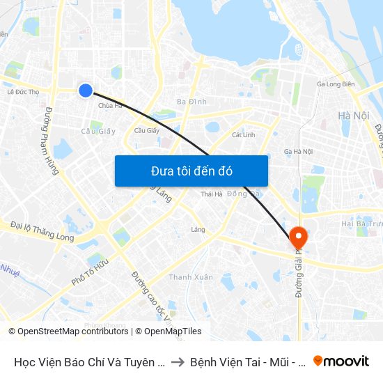 Học Viện Báo Chí Và Tuyên Truyền - 36 Xuân Thủy to Bệnh Viện Tai - Mũi - Họng Trung Ương map