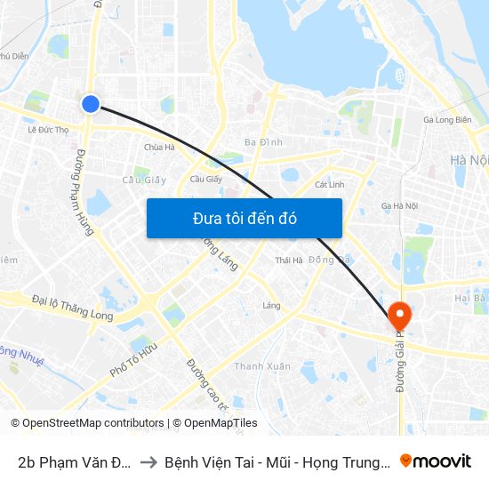 2b Phạm Văn Đồng to Bệnh Viện Tai - Mũi - Họng Trung Ương map