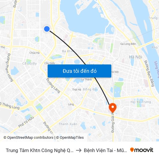 Trung Tâm Khtn Công Nghệ Quốc Gia - 18 Hoàng Quốc Việt to Bệnh Viện Tai - Mũi - Họng Trung Ương map