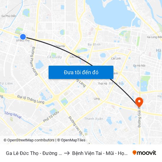 Ga Lê Đức Thọ - Đường Hồ Tùng Mậu to Bệnh Viện Tai - Mũi - Họng Trung Ương map