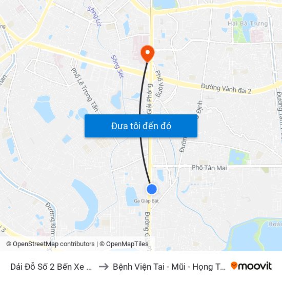 Dải Đỗ Số 2 Bến Xe Giáp Bát to Bệnh Viện Tai - Mũi - Họng Trung Ương map