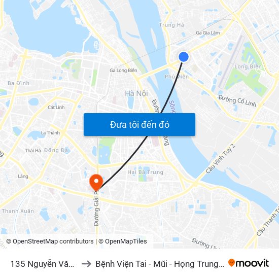 135 Nguyễn Văn Cừ to Bệnh Viện Tai - Mũi - Họng Trung Ương map