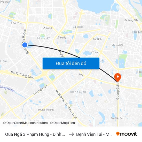 Qua Ngã 3 Phạm Hùng - Đình Thôn (Hướng Đi Phạm Văn Đồng) to Bệnh Viện Tai - Mũi - Họng Trung Ương map