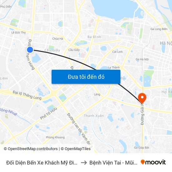 Đối Diện Bến Xe Khách Mỹ Đình - Phạm Hùng (Cột Trước) to Bệnh Viện Tai - Mũi - Họng Trung Ương map