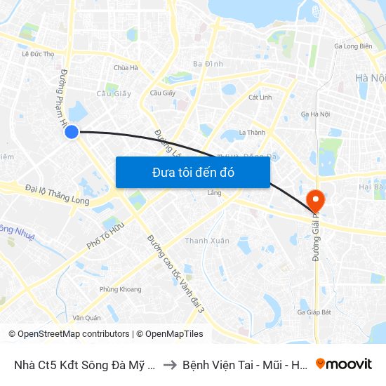 Nhà Ct5 Kđt Sông Đà Mỹ Đình - Phạm Hùng to Bệnh Viện Tai - Mũi - Họng Trung Ương map