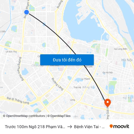 Trước 100m Ngõ 218 Phạm Văn Đồng (Đối Diện Công Viên Hòa Bình) to Bệnh Viện Tai - Mũi - Họng Trung Ương map
