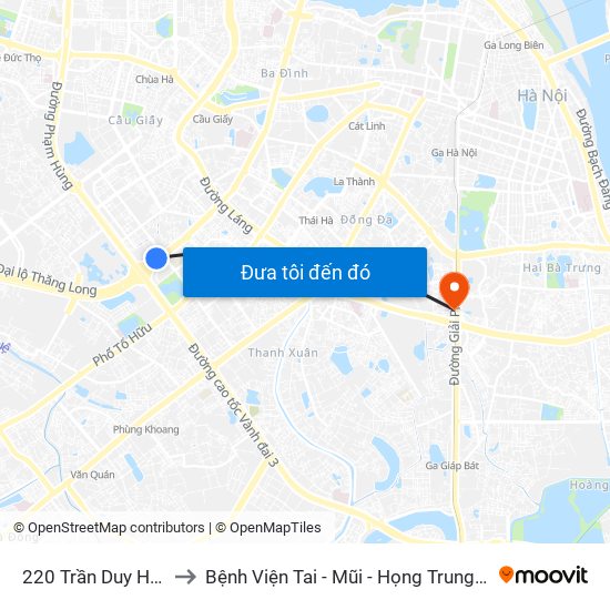 220 Trần Duy Hưng to Bệnh Viện Tai - Mũi - Họng Trung Ương map