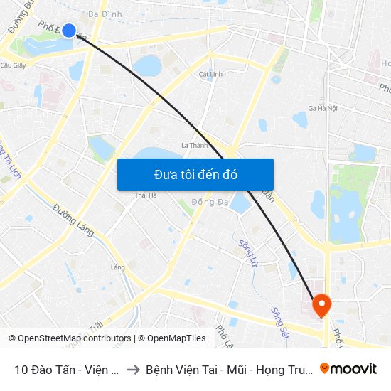 10 Đào Tấn - Viện Vật Lý to Bệnh Viện Tai - Mũi - Họng Trung Ương map