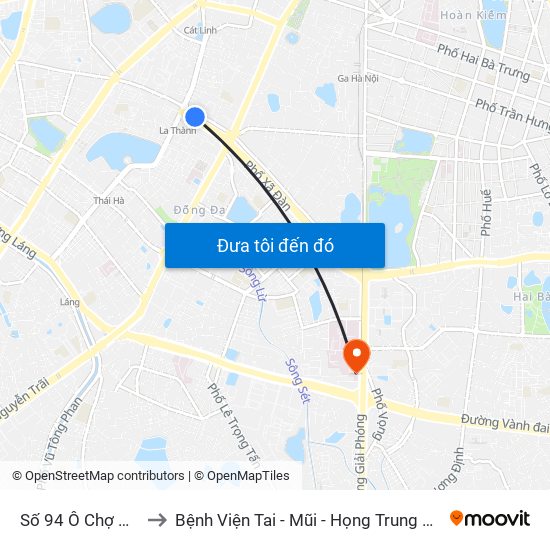 Số 94 Ô Chợ Dừa to Bệnh Viện Tai - Mũi - Họng Trung Ương map