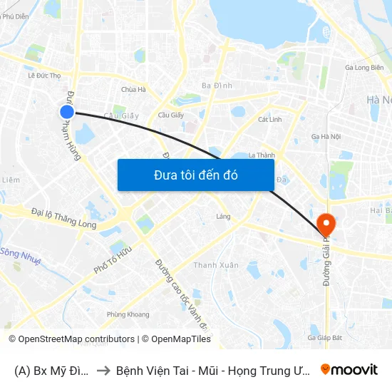 (A) Bx Mỹ Đình to Bệnh Viện Tai - Mũi - Họng Trung Ương map