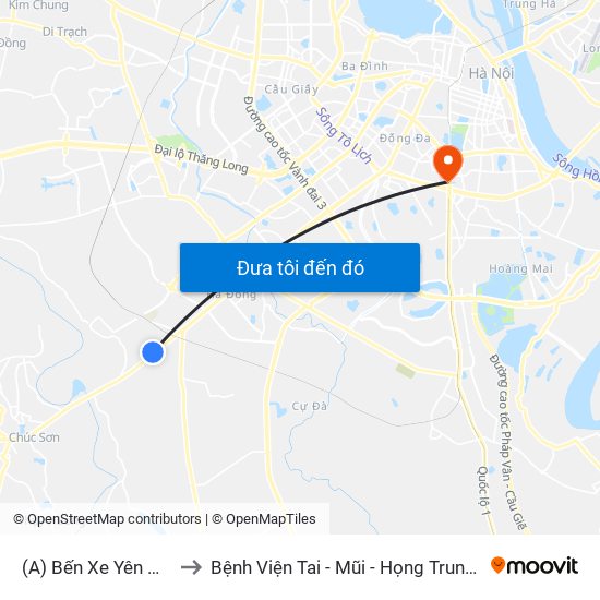 (A) Bến Xe Yên Nghĩa to Bệnh Viện Tai - Mũi - Họng Trung Ương map