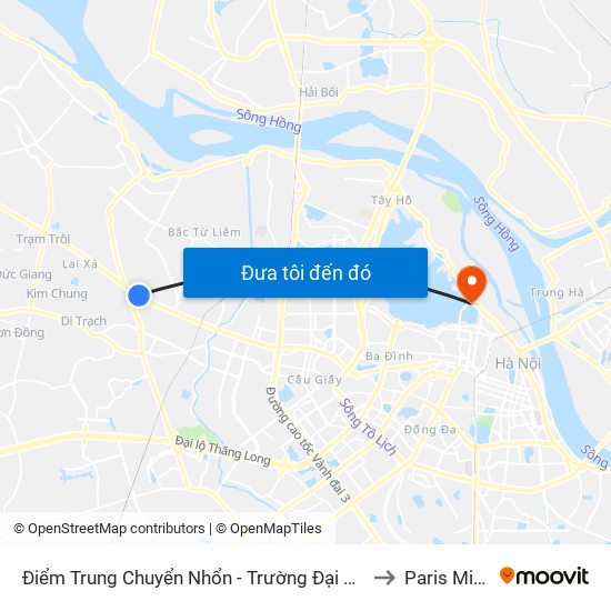 Điểm Trung Chuyển Nhổn - Trường Đại Học Công Nghiệp Hà Nội - Đường 32 to Paris Miki Vietnam map