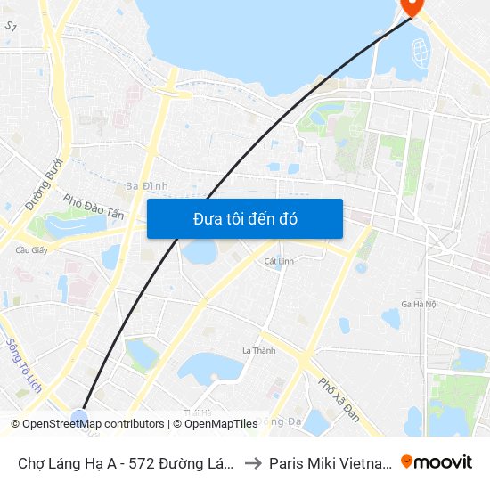 Chợ Láng Hạ A - 572 Đường Láng to Paris Miki Vietnam map