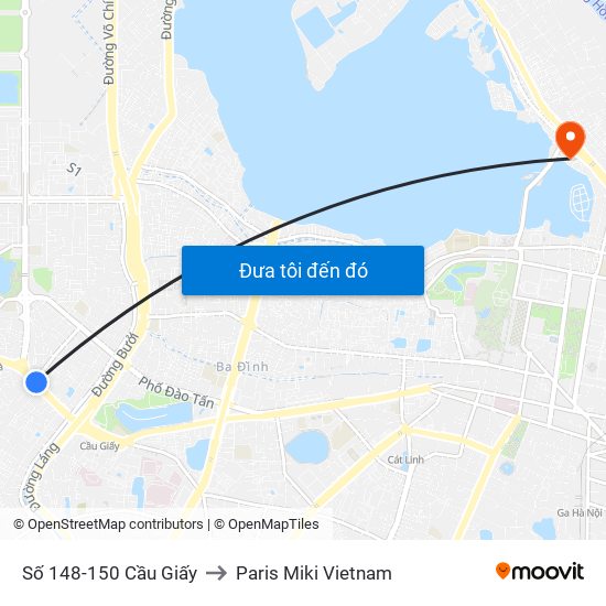 Số 148-150 Cầu Giấy to Paris Miki Vietnam map