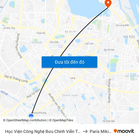 Học Viện Công Nghệ Bưu Chính Viễn Thông - Trần Phú (Hà Đông) to Paris Miki Vietnam map