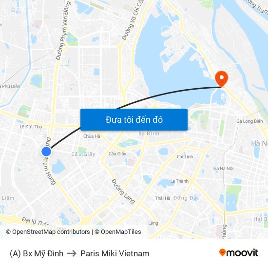 (A) Bx Mỹ Đình to Paris Miki Vietnam map