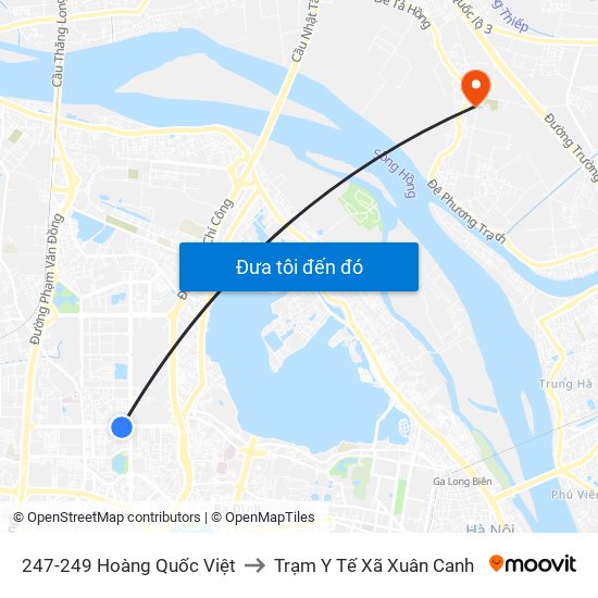 247-249 Hoàng Quốc Việt to Trạm Y Tế Xã Xuân Canh map