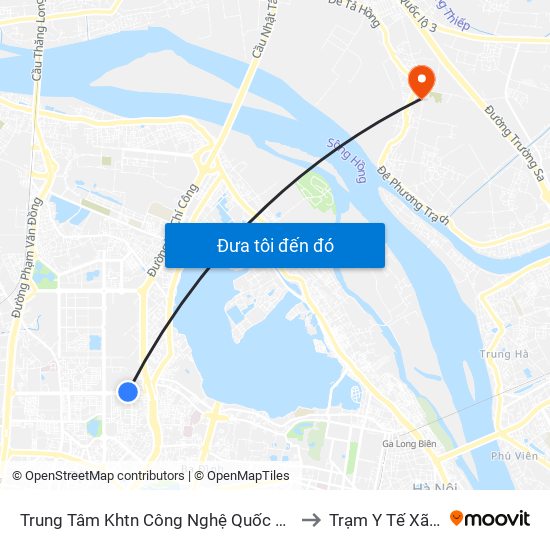 Trung Tâm Khtn Công Nghệ Quốc Gia - 18 Hoàng Quốc Việt to Trạm Y Tế Xã Xuân Canh map