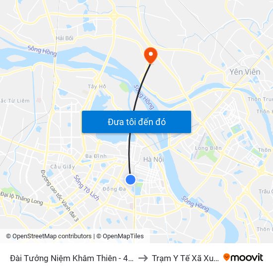 Đài Tưởng Niệm Khâm Thiên - 45 Khâm Thiên to Trạm Y Tế Xã Xuân Canh map