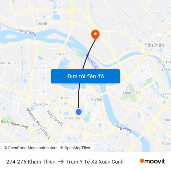 274-276 Khâm Thiên to Trạm Y Tế Xã Xuân Canh map