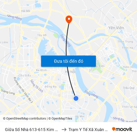 Giữa Số Nhà 613-615 Kim Ngưu to Trạm Y Tế Xã Xuân Canh map