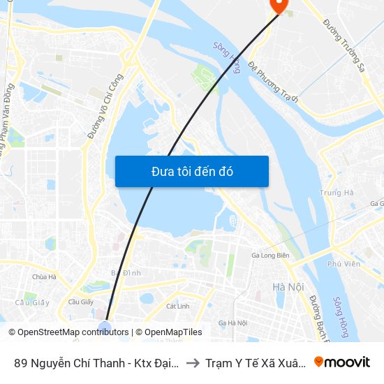 89 Nguyễn Chí Thanh - Ktx Đại Học Luật to Trạm Y Tế Xã Xuân Canh map