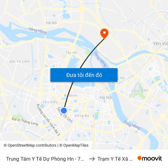 Trung Tâm Y Tế Dự Phòng Hn - 70 Nguyễn Chí Thanh to Trạm Y Tế Xã Xuân Canh map