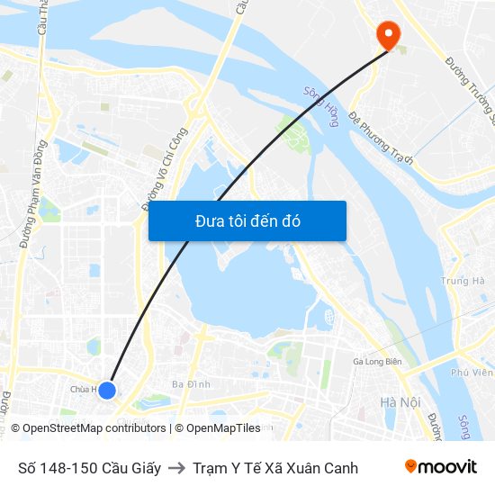 Số 148-150 Cầu Giấy to Trạm Y Tế Xã Xuân Canh map