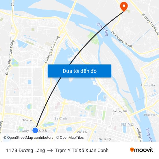 1178 Đường Láng to Trạm Y Tế Xã Xuân Canh map