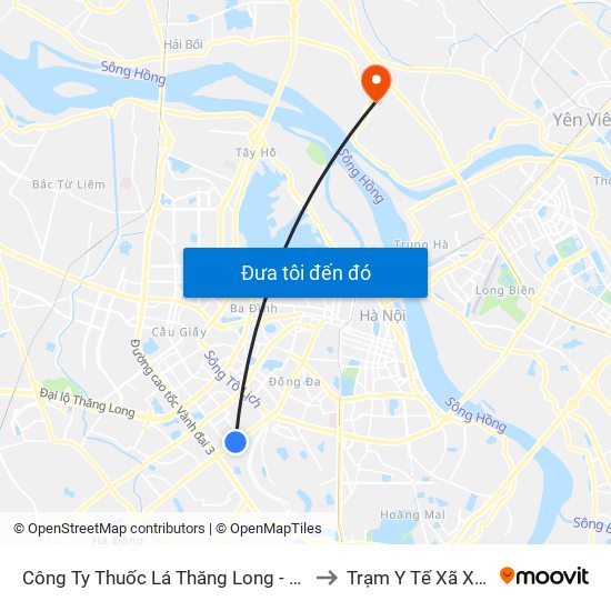 Công Ty Thuốc Lá Thăng Long - 235 Nguyễn Trãi to Trạm Y Tế Xã Xuân Canh map