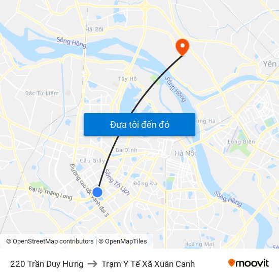 220 Trần Duy Hưng to Trạm Y Tế Xã Xuân Canh map