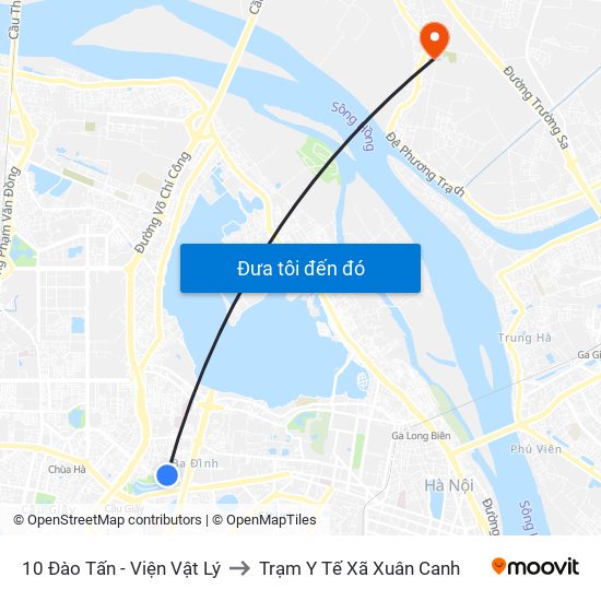 10 Đào Tấn - Viện Vật Lý to Trạm Y Tế Xã Xuân Canh map