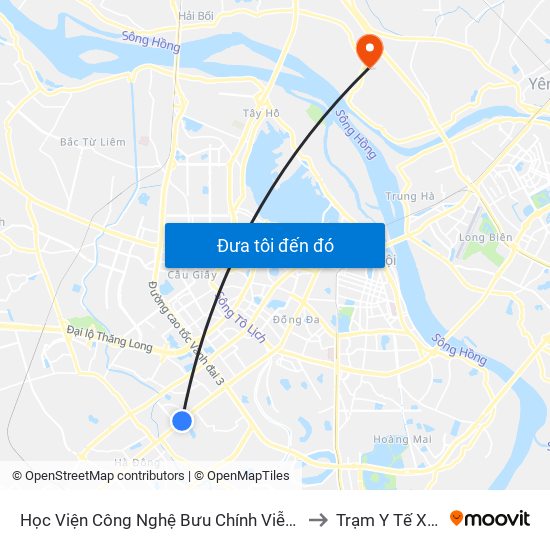 Học Viện Công Nghệ Bưu Chính Viễn Thông - Trần Phú (Hà Đông) to Trạm Y Tế Xã Xuân Canh map