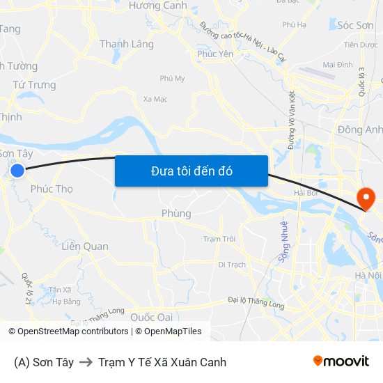 (A) Sơn Tây to Trạm Y Tế Xã Xuân Canh map