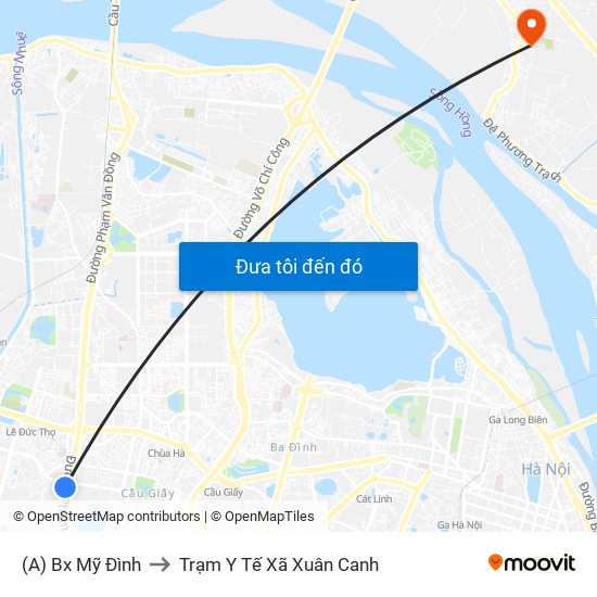 (A) Bx Mỹ Đình to Trạm Y Tế Xã Xuân Canh map