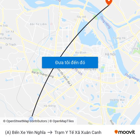 (A) Bến Xe Yên Nghĩa to Trạm Y Tế Xã Xuân Canh map