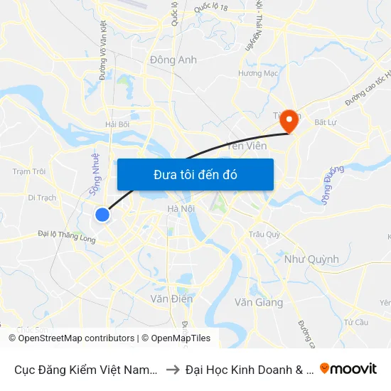 Cục Đăng Kiểm Việt Nam - Đường Nguyễn Hoàng to Đại Học Kinh Doanh & Công Nghệ Bắc Ninh map