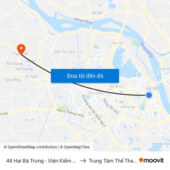 48 Hai Bà Trưng - Viện Kiểm Nghiệm Thuốc Trung Ương to Trung Tâm Thể Thao Huyện Hoài Đức map